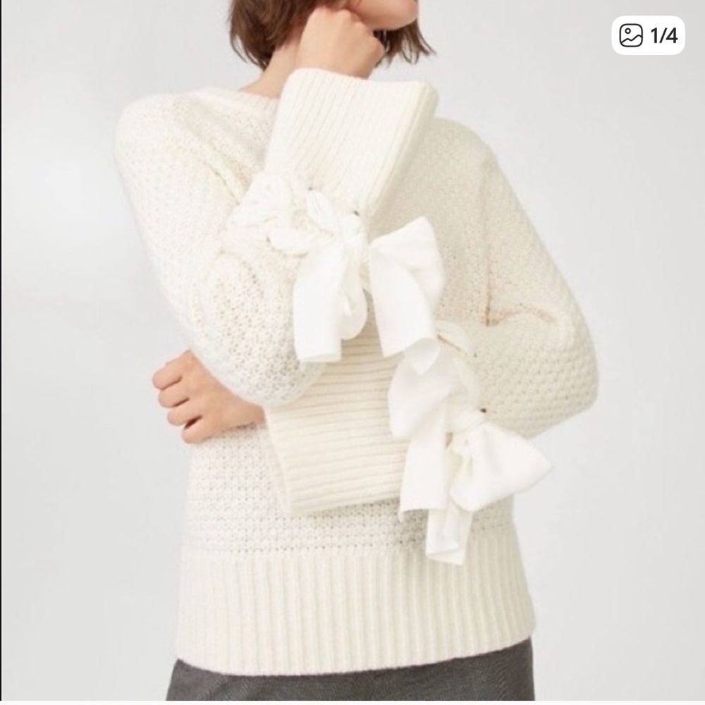 Club Monaco Weronika Tie Sleeve Cream Sweater